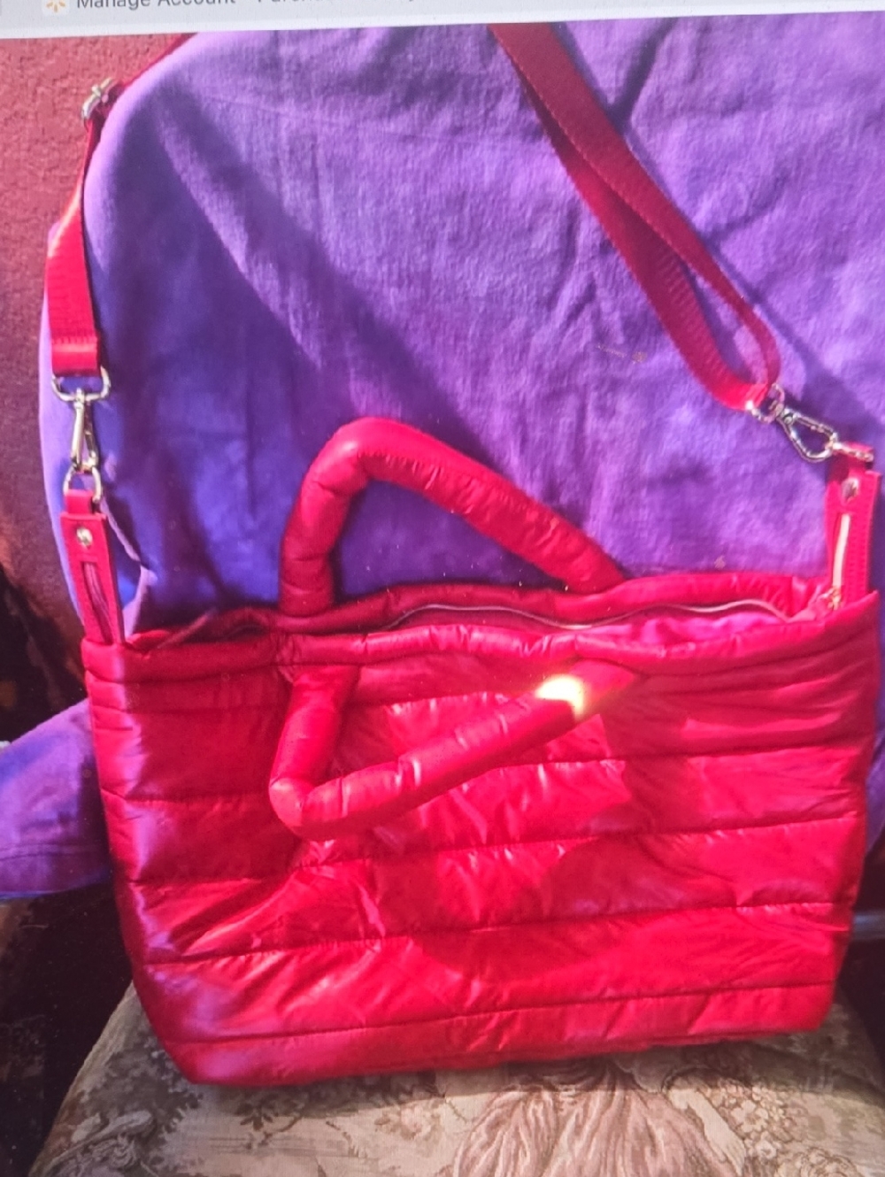 Red Quilted Tote Bag with Removable Strap